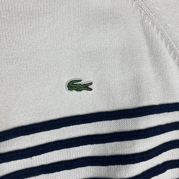 Lacoste Live! Preppy Knitted pullover Sweater White / Navy Striped Men Sz 6 Read - Picture 11 of 16